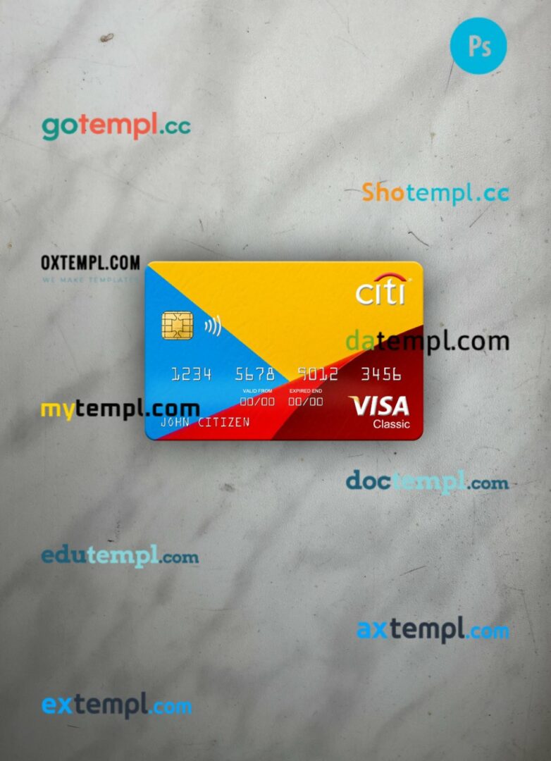 Netherlands Citibank visa classic card PSD scan and photo-realistic snapshot, 2 in 1