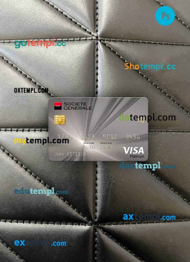 Serbia Societe Generale bank visa platinum card PSD scan and photo-realistic snapshot, 2 in 1