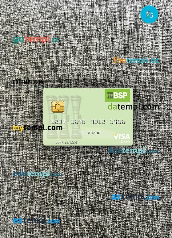 Solomon Islands BSP Bank visa debit card PSD scan and photo-realistic snapshot, 2 in 1