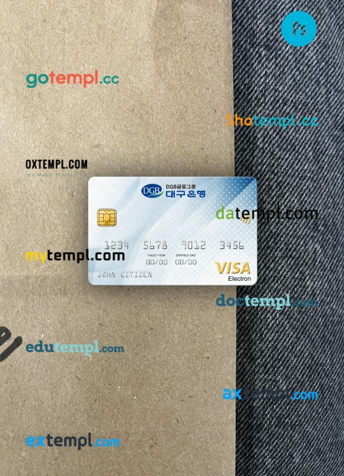 South Korea Daegu bank visa electron card PSD scan and photo-realistic snapshot, 2 in 1