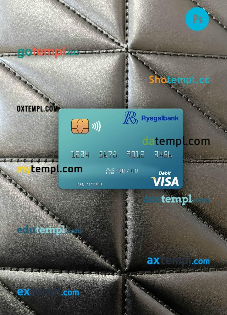 Turkmenistan Rysgal JSCB visa debit card PSD scan and photo-realistic snapshot, 2 in 1