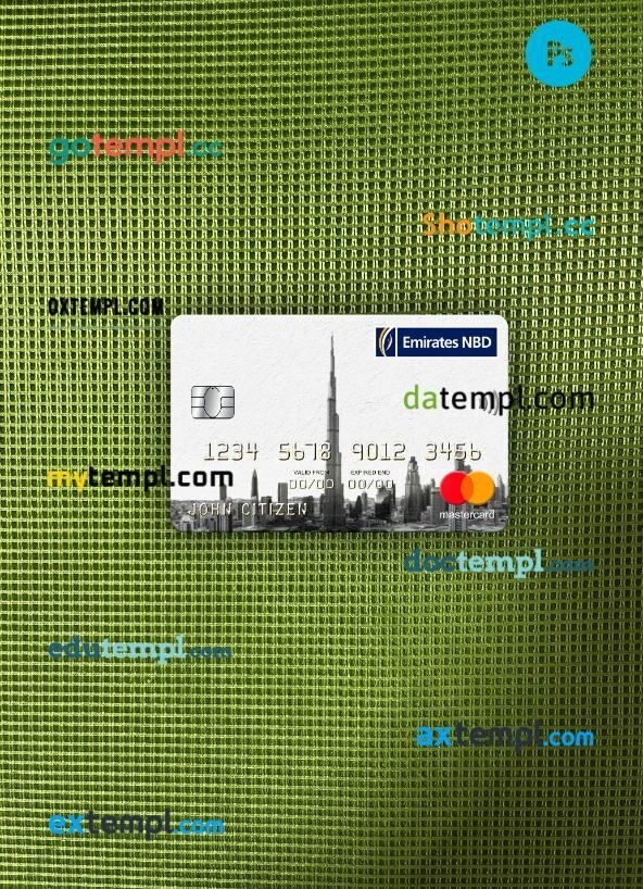 UAE Dubai Emirates NBD bank mastercard PSD scan and photo taken image, 2 in 1