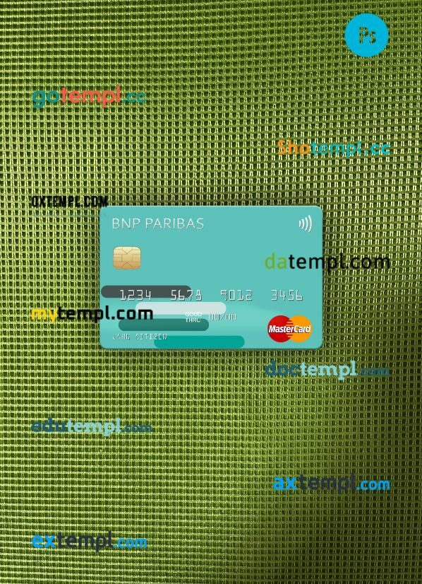 USA BNP Paribas Bank mastercard PSD scan and photo taken image, 2 in 1