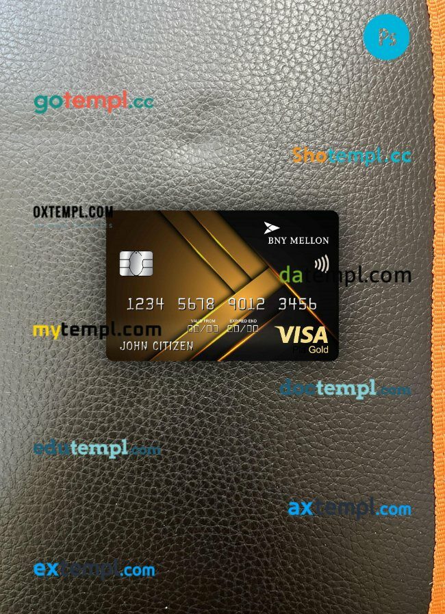 USA Bank of New York Mellon visa gold card PSD scan and photo-realistic snapshot, 2 in 1