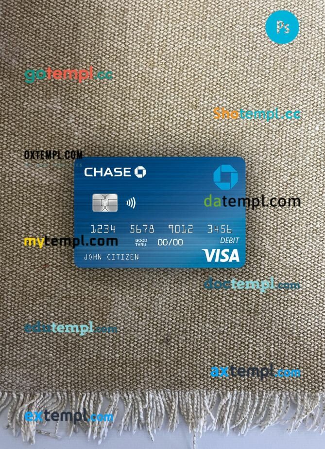 USA Chase bank visa debit card 2 PSD scan and photo-realistic snapshot, 2 in 1