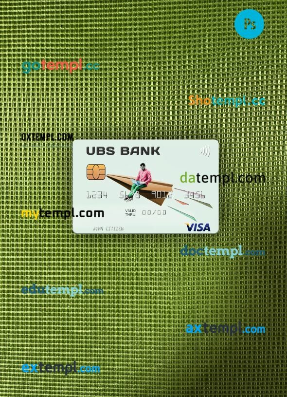 USA UBS Bank visa card PSD scan and photo-realistic snapshot, 2 in 1