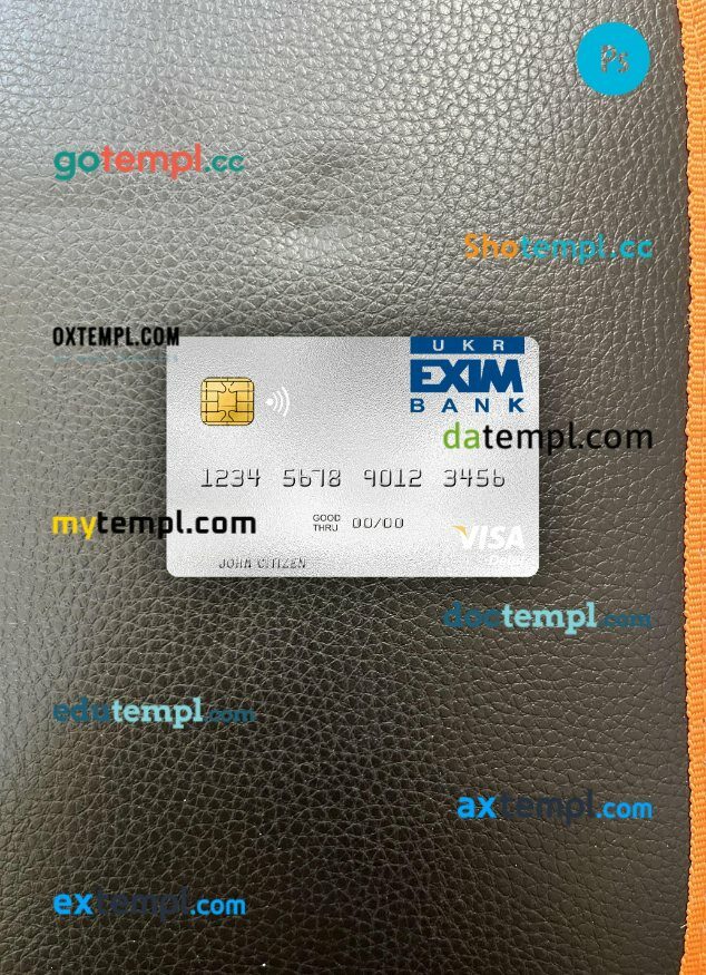 Ukraine Ukreximbank visa debit card PSD scan and photo-realistic snapshot, 2 in 1