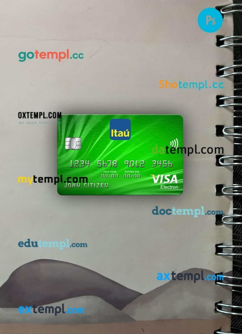 Uruguay Itau bank visa electron card PSD scan and photo-realistic snapshot, 2 in 1