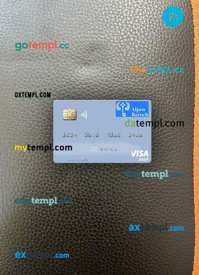 Vanuatu Alpen Baruch Bank Limited visa debit card PSD scan and photo-realistic snapshot, 2 in 1