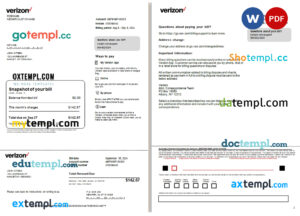 USA New Jersey Verizon utility bill Word and PDF template, 15 pages