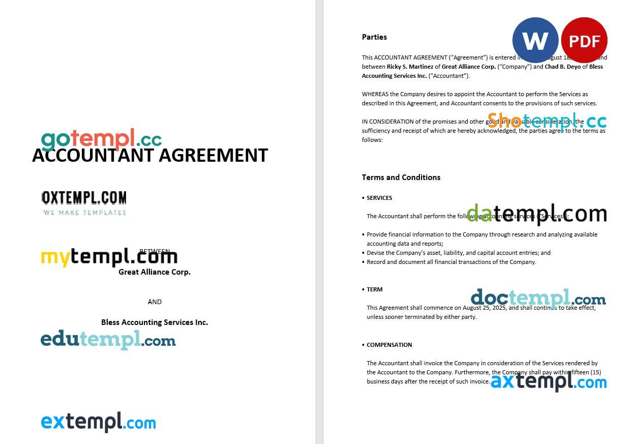 Accountant agreement Word example, fully editable