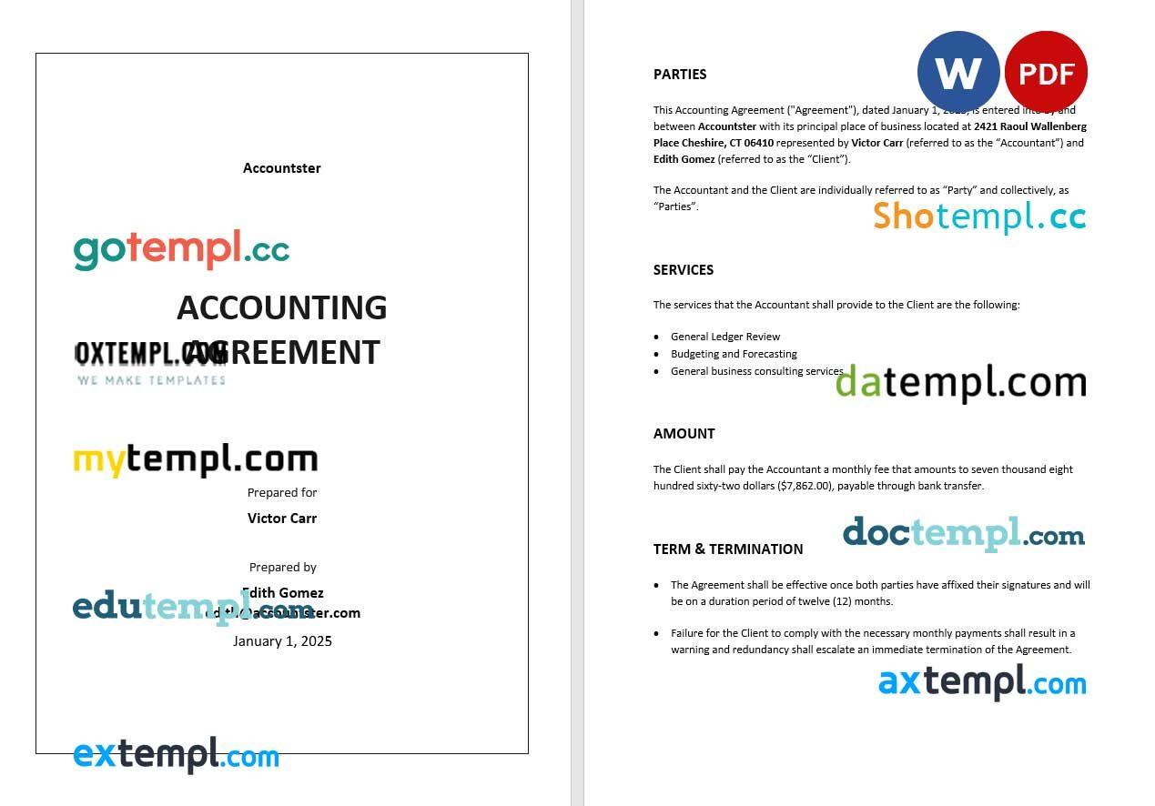 Accounting agreement Word example, completely editable