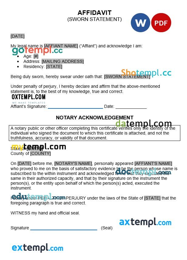 Affidavit Sworn Statement agreement Word example