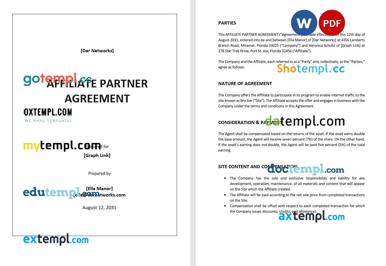 Affiliate Partner Agreement Word example, fully editable