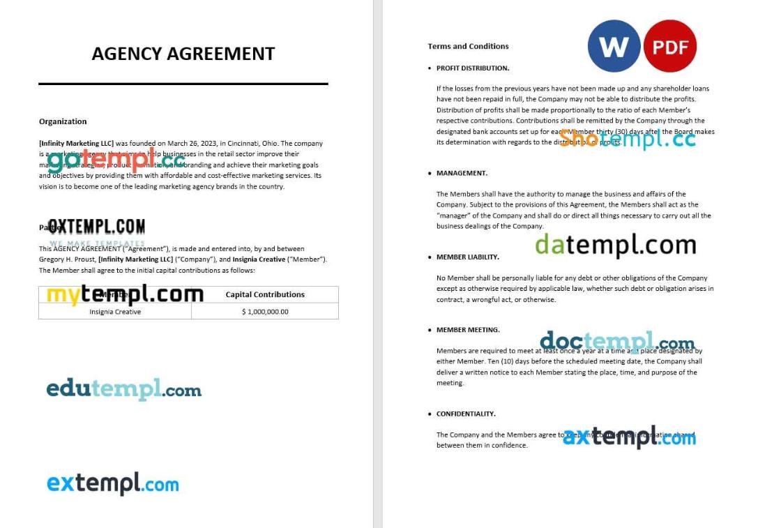 Agency Agreement Example Word example, fully editable