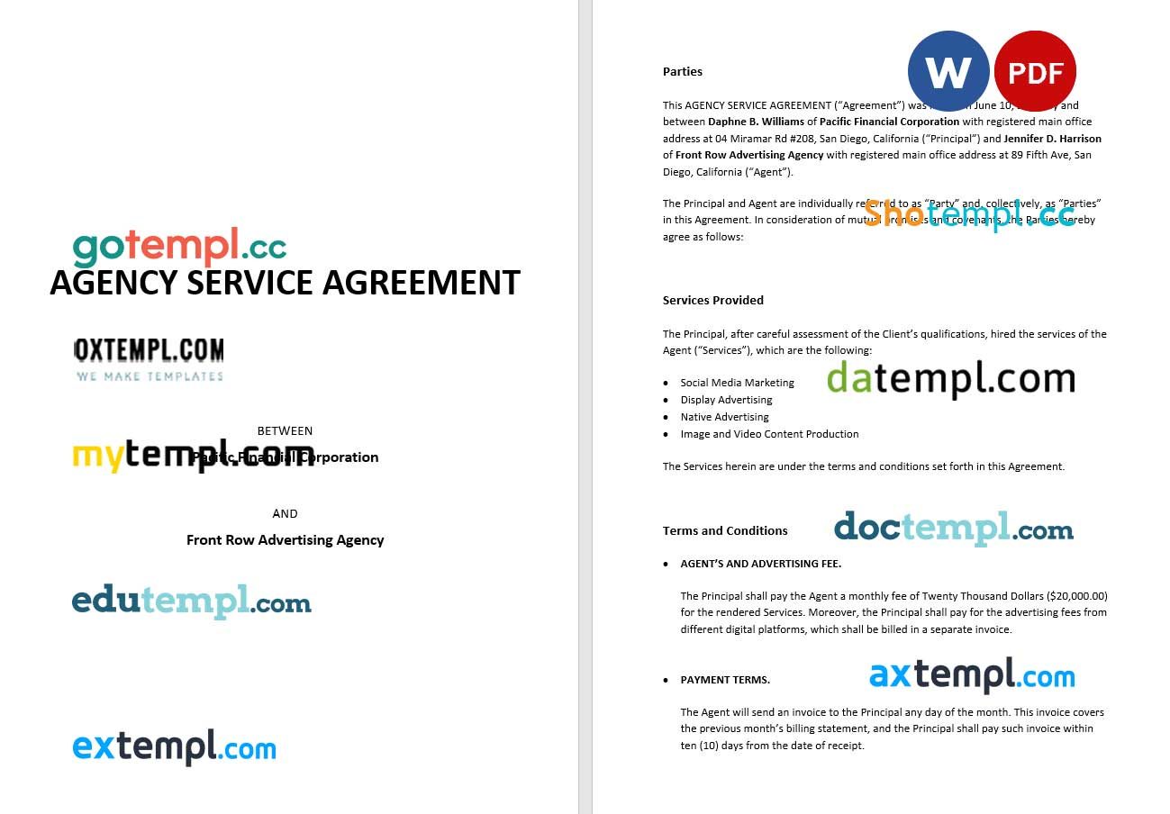 Agency Agreement Word example, fully aditable