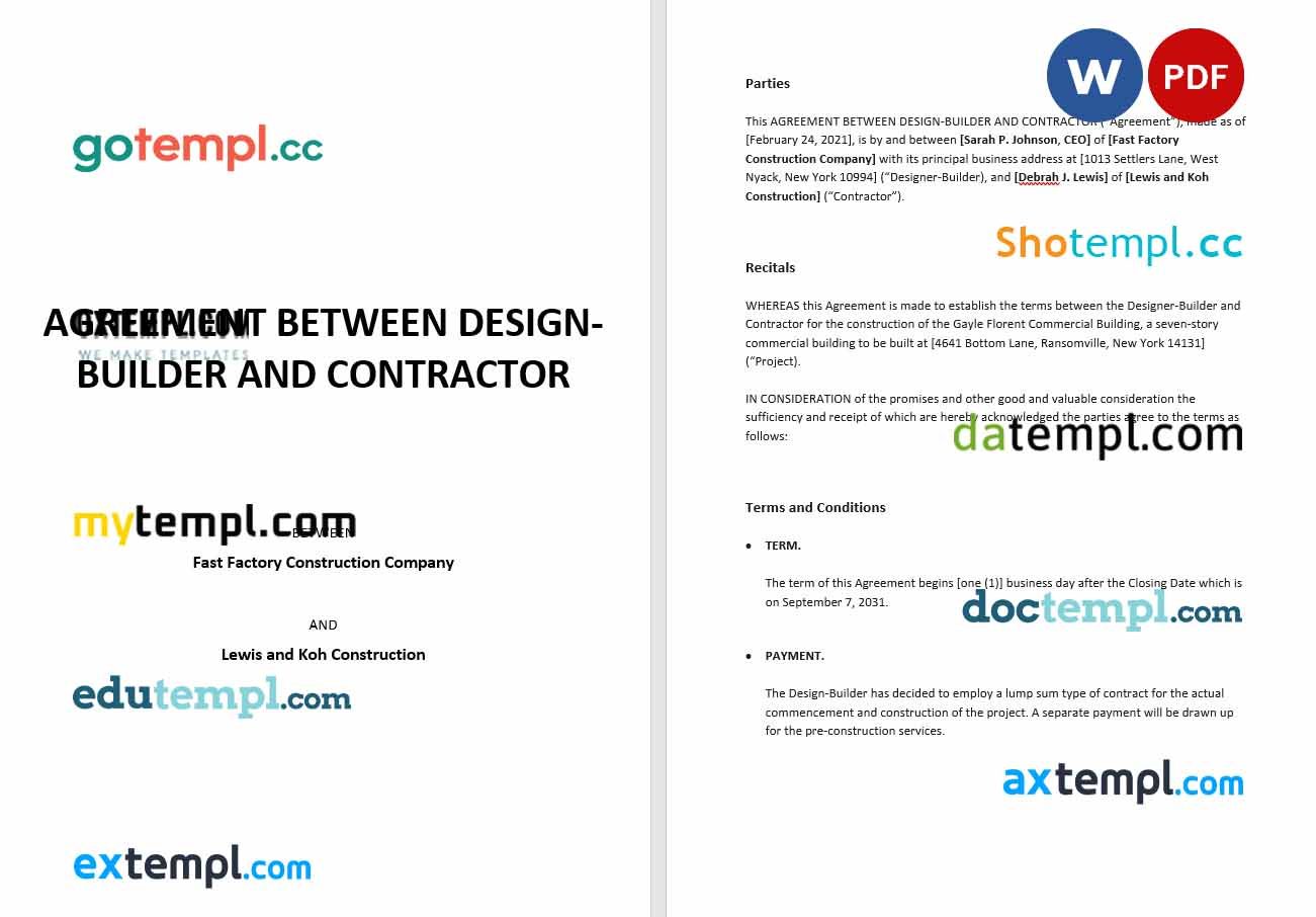 Agreement Between Design Builder and Contractor Word example