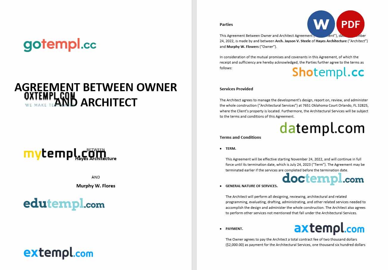 Agreement Between Owner and Architect Word example