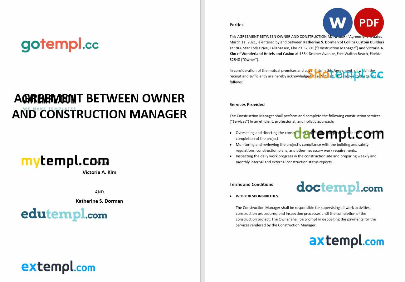 Agreement Between Owner and Construction Manager Word example