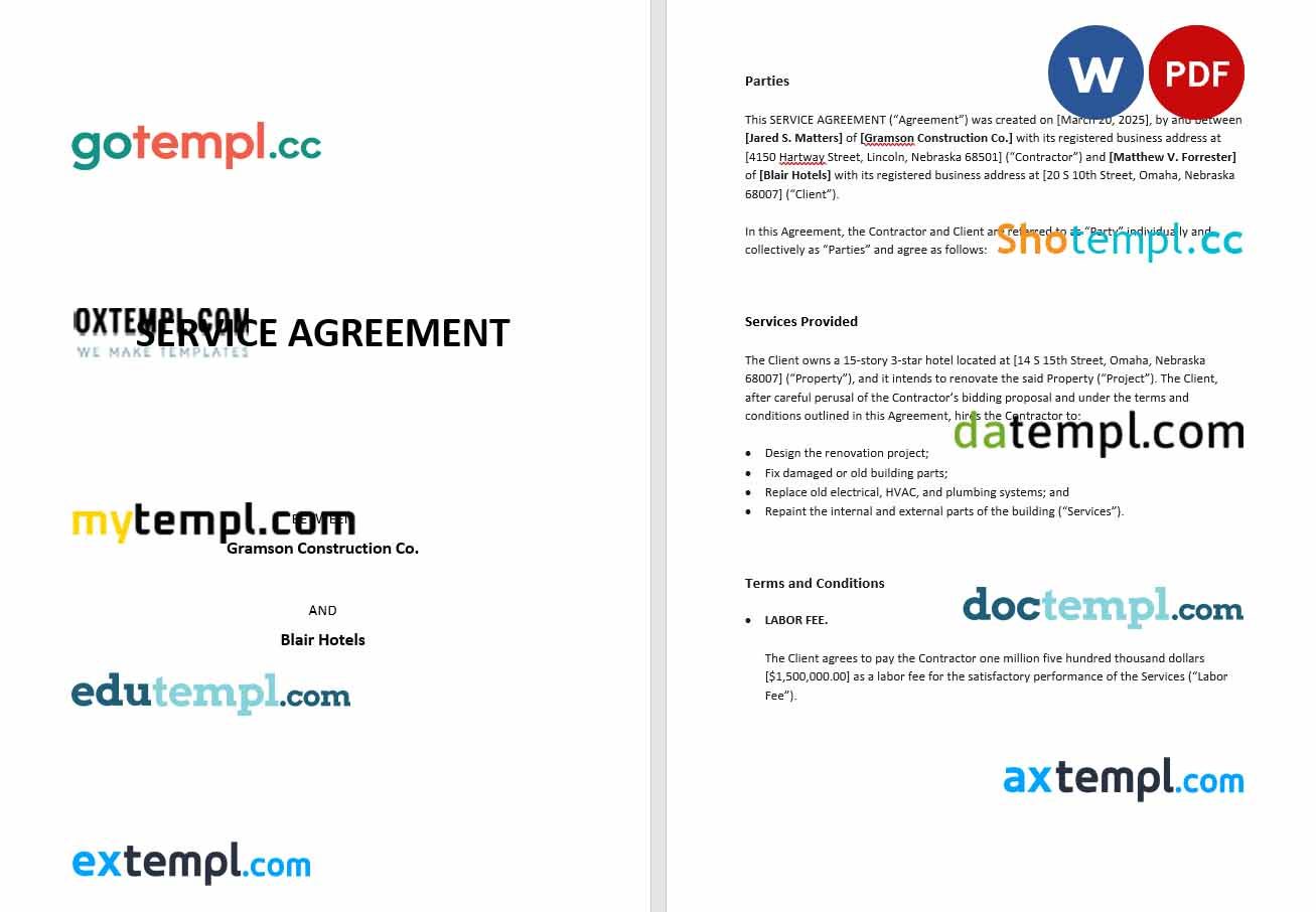 Agreement Between Owner and Contractor Word example