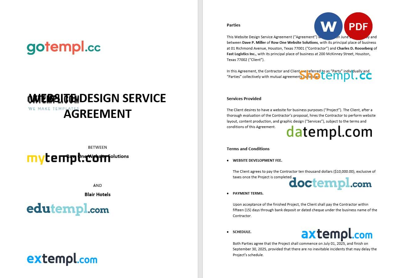 Agreement for the Design of a Website Word example