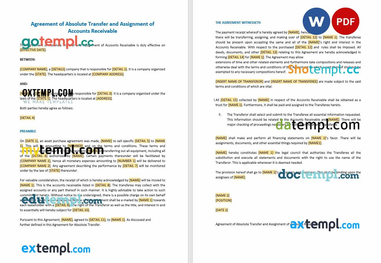Agreement of Absolute Transfer and Assignment of Accounts Receivable Word example