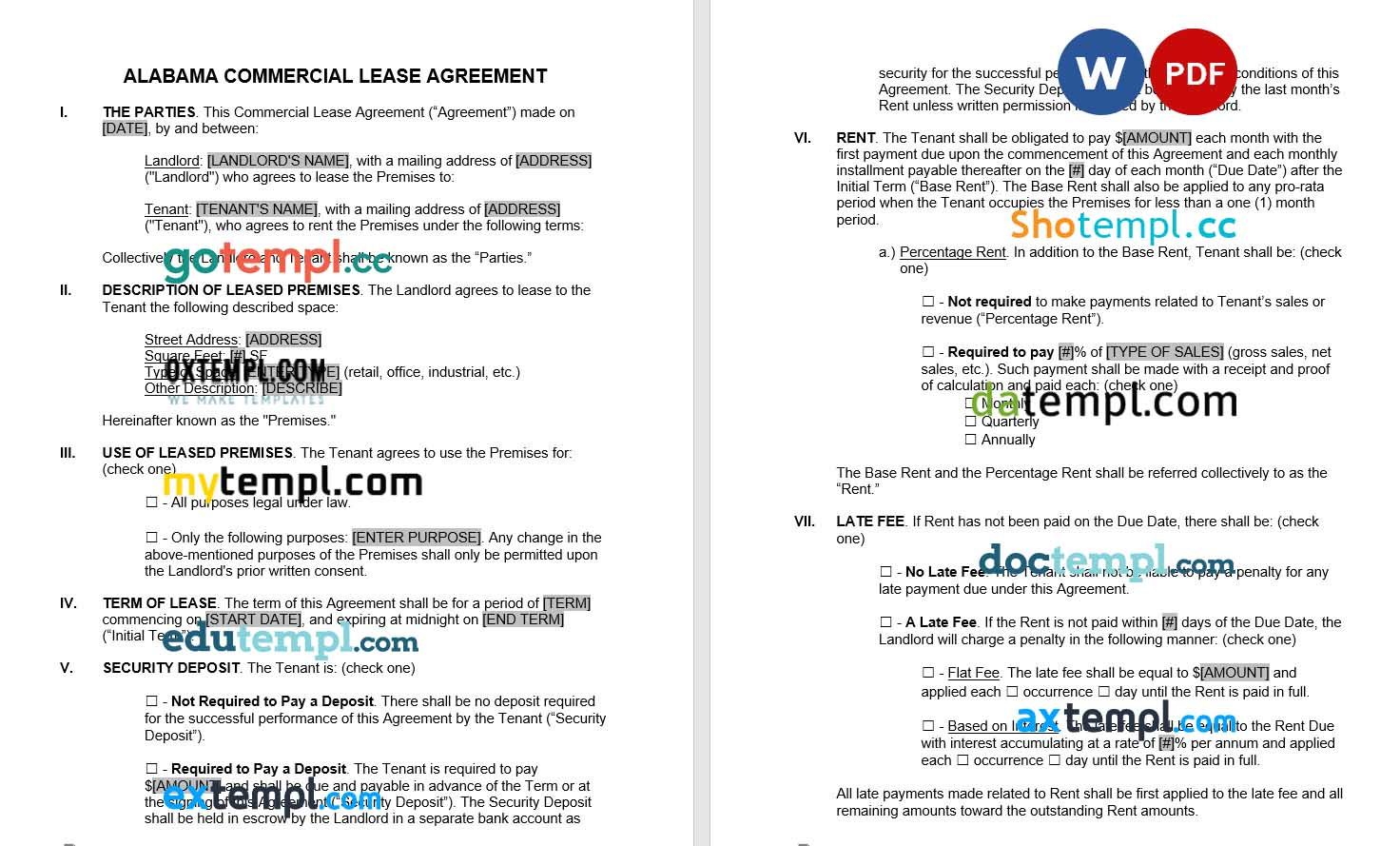 Alabama Commercial Lease Agreement Word example