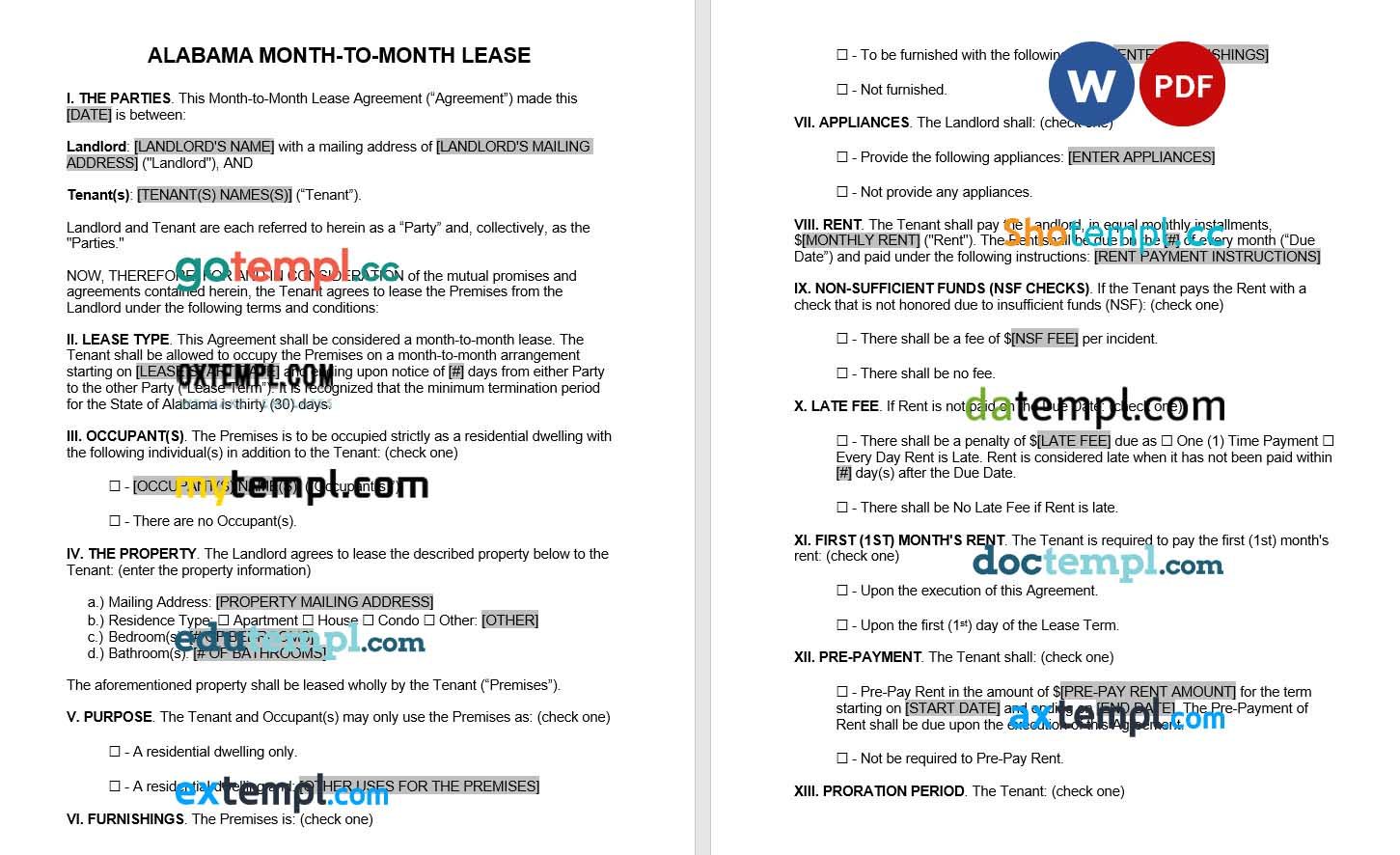 Alabama Month to Month Rental Agreement Word example