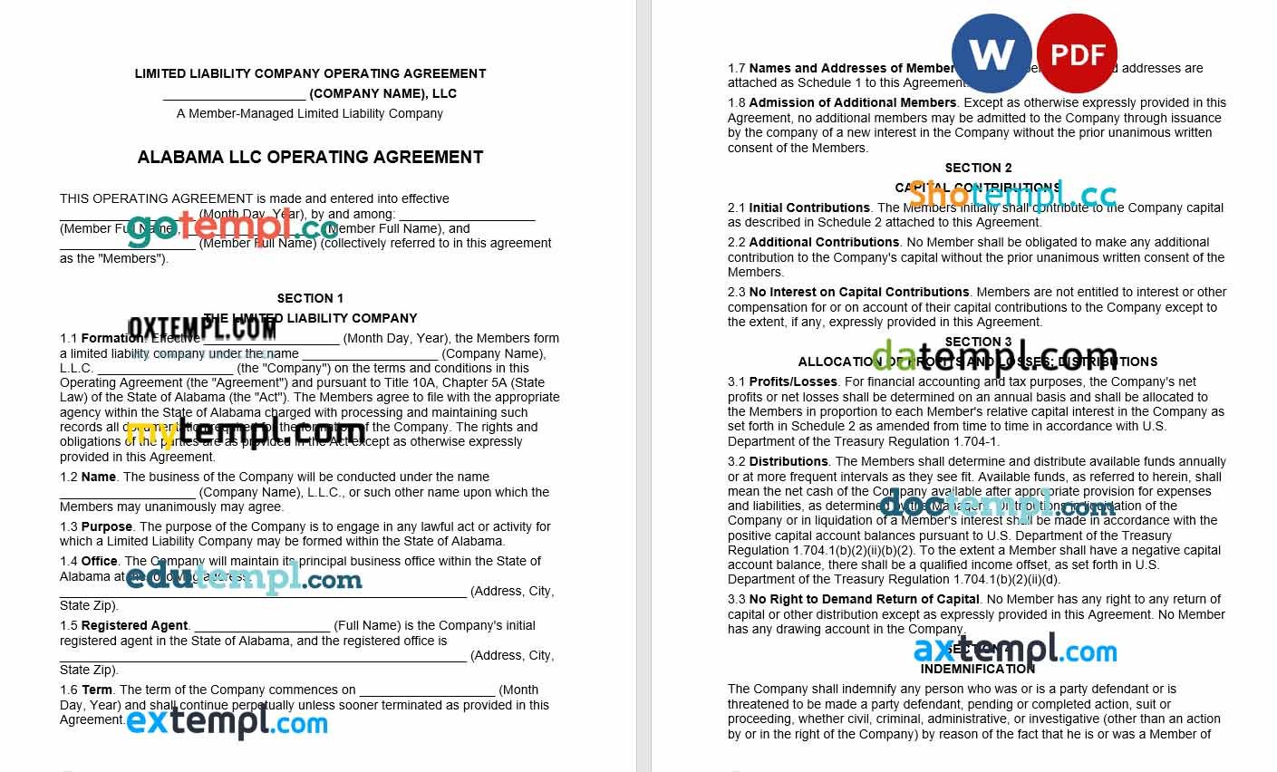 Alabama Multi Member LLC Operating Agreement Word example, completely editable