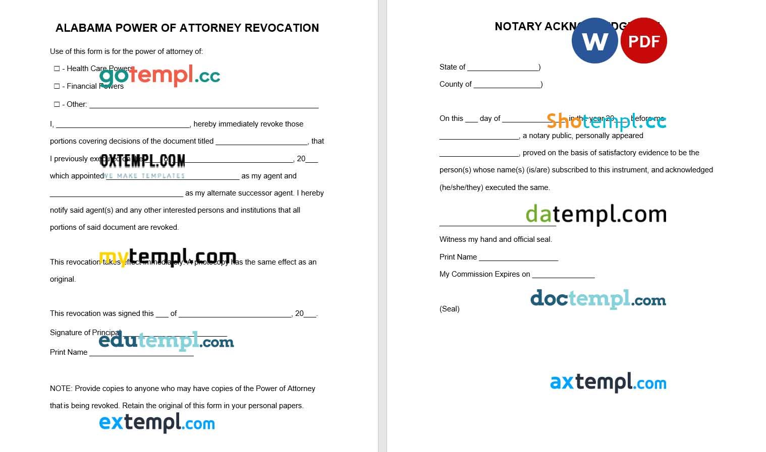 Alabama Power of Attorney Revocation Form example, fully editable