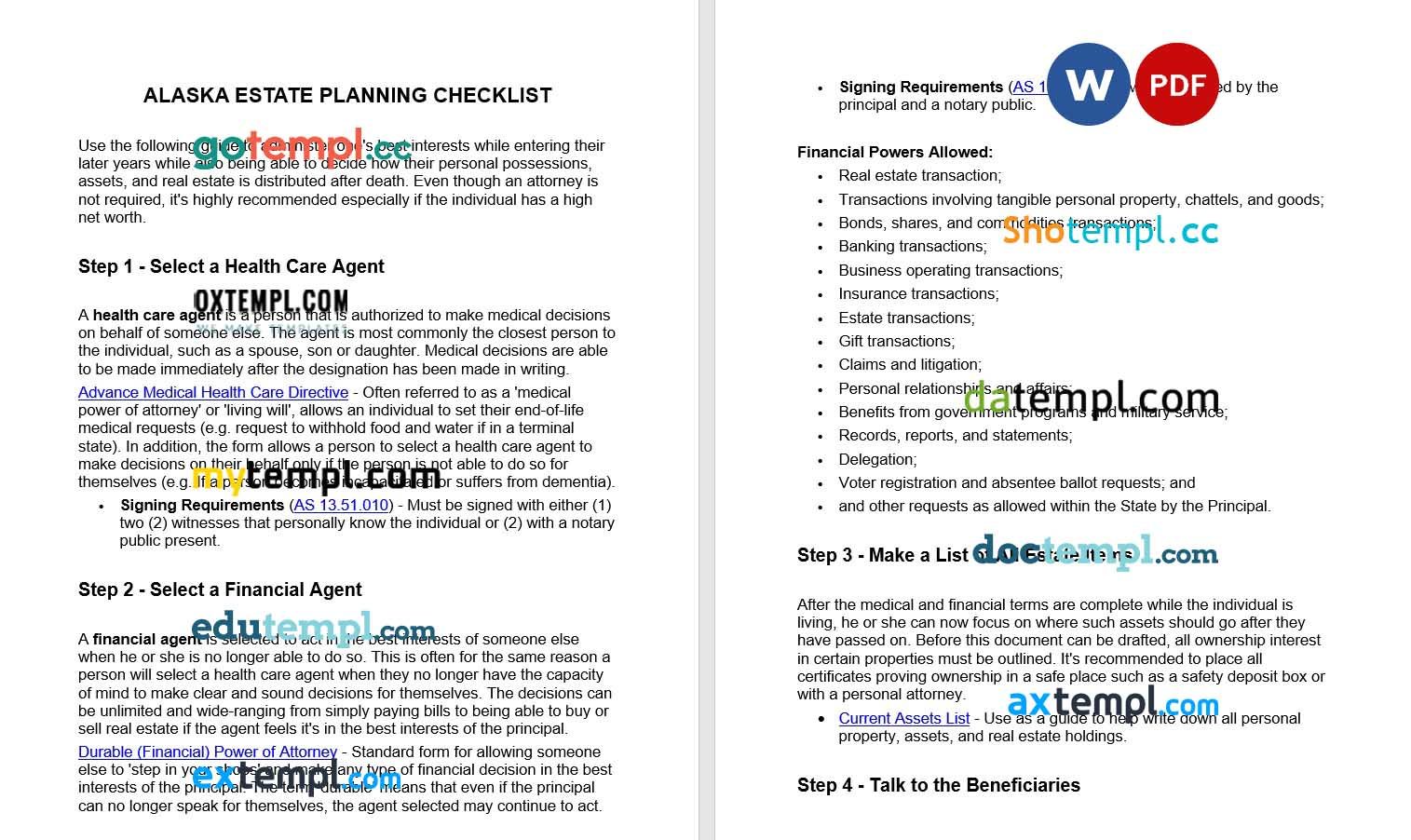 Alaska Estate Planning Checklist Form, fully editable