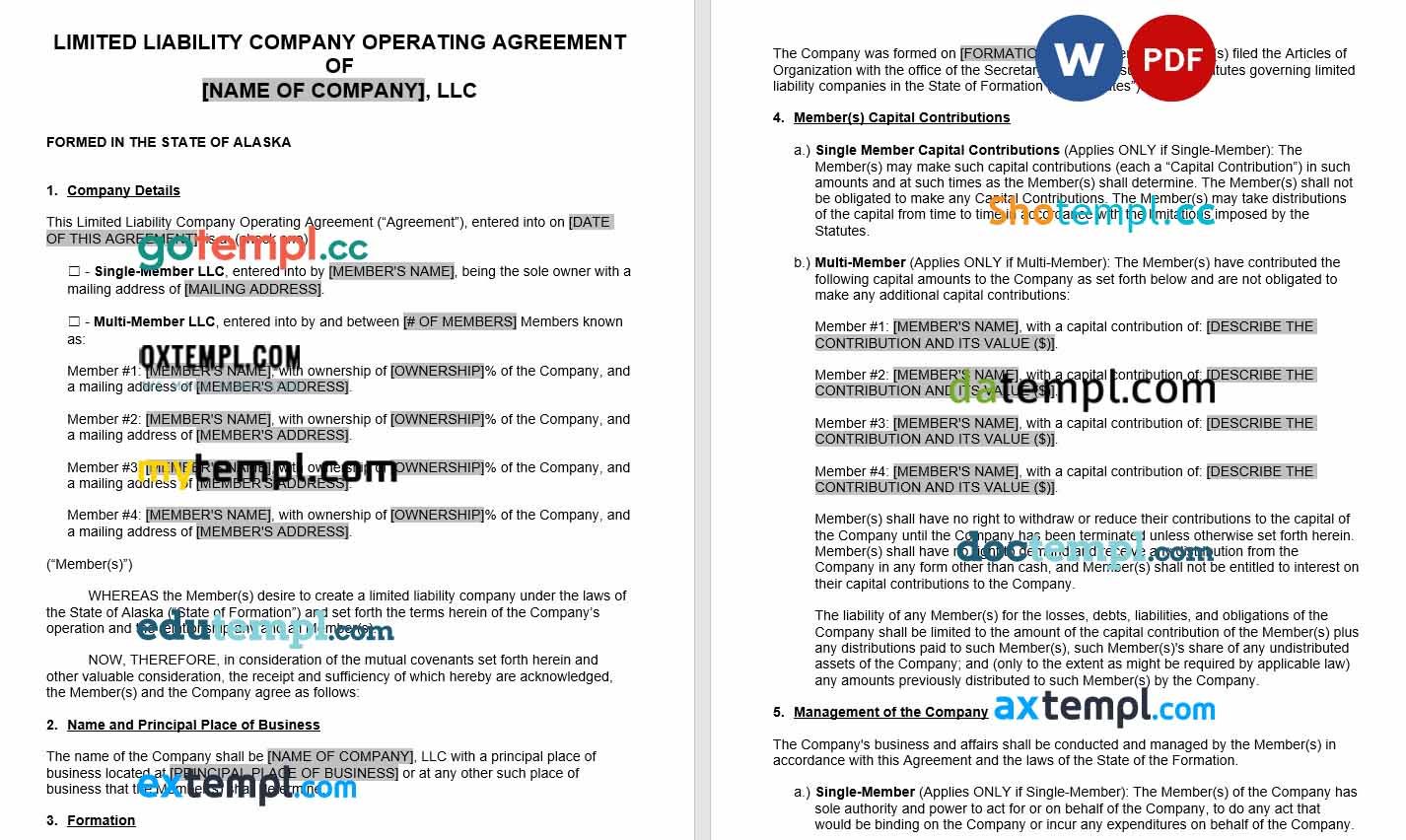 Alaska LLC Operating Agreement Word example