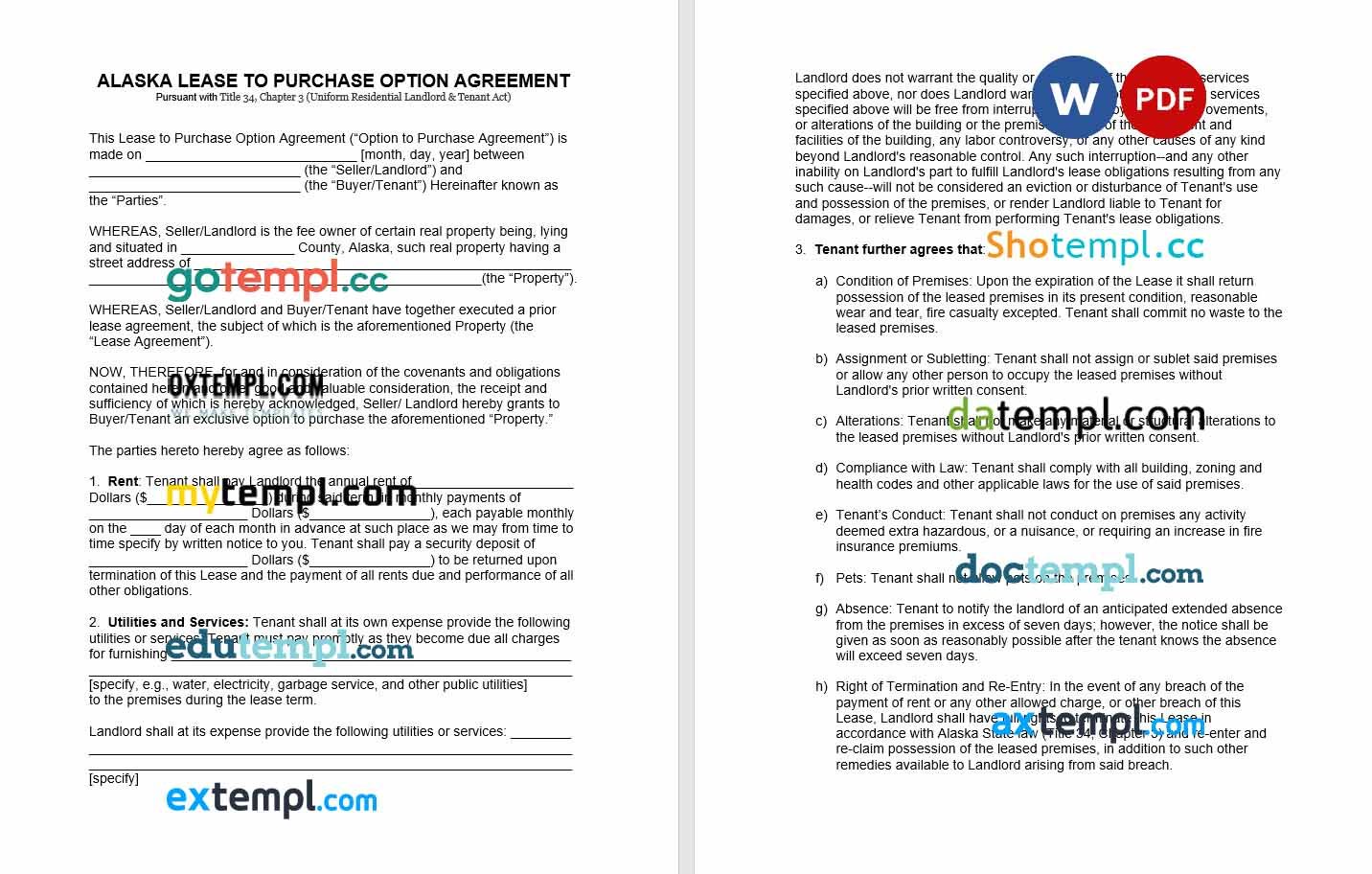 Alaska Lease to own Option to Purchase Agreement Word example