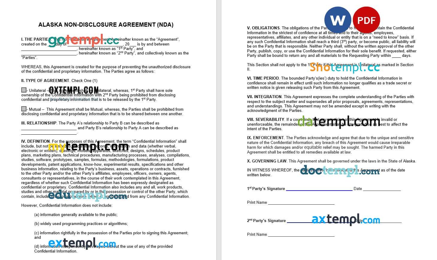 Alaska Non-Disclosure Agreement NDA Word example, completely editable