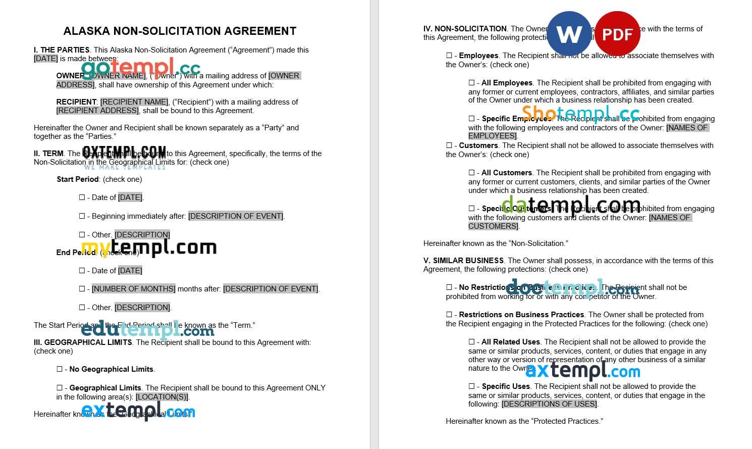 Alaska Non Solicitation Agreement Word example, fully editable