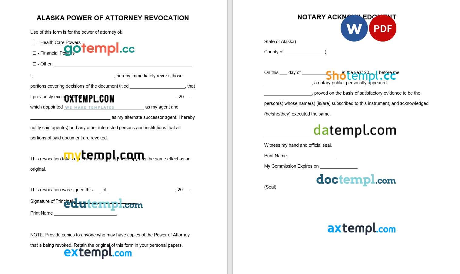 Alaska Power of Attorney Revocation Form example, fully editable