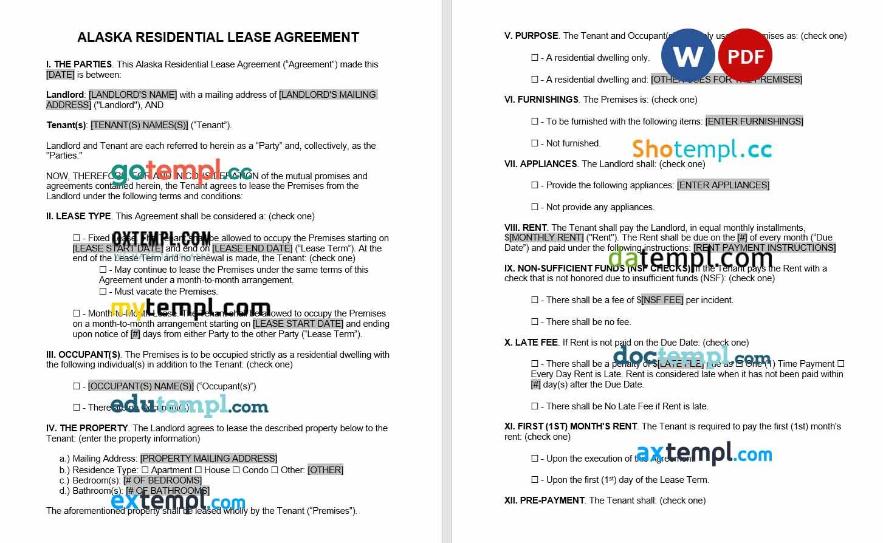 Alaska Residential Lease agreement Word example, fully editable