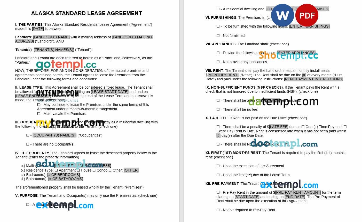 Alaska Standard Residential Lease Agreement Word example, fully editable