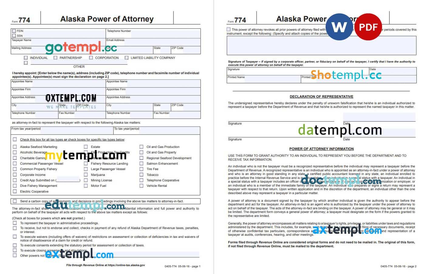 Alaska Tax Power of Attorney Form example, fully editable