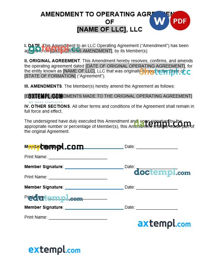 Amendment to LLC Operating Agreement example, fully editable