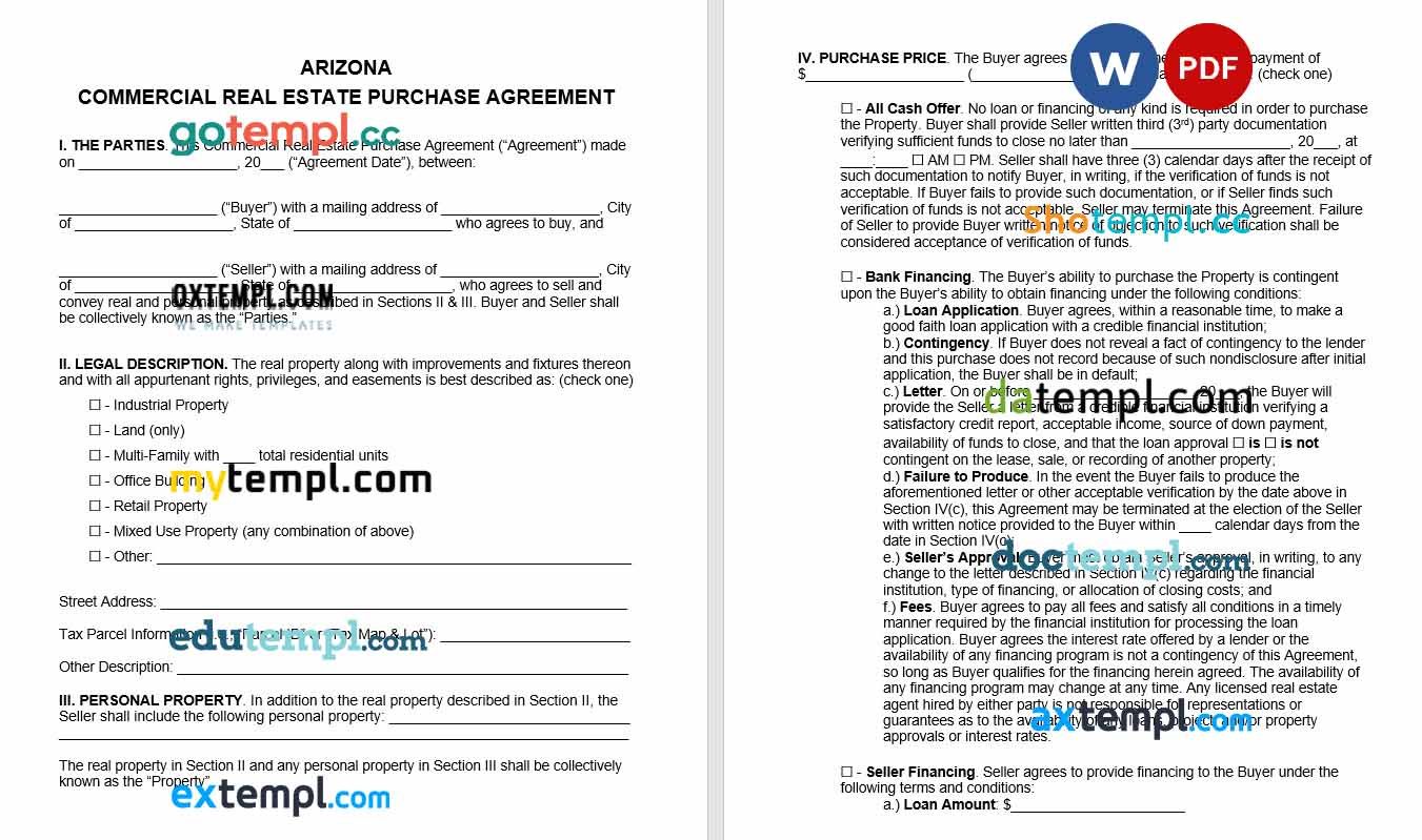 Arizona Commercial Real Estate Purchase Agreement example, fully aditable