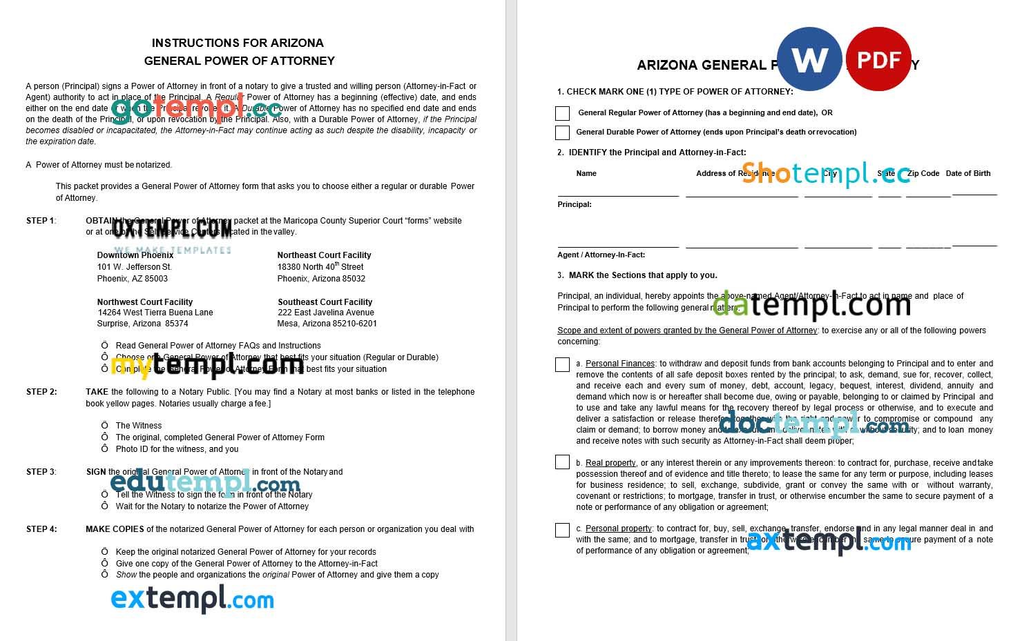 Arizona General Power of Attorney Form 1 example, fully editable