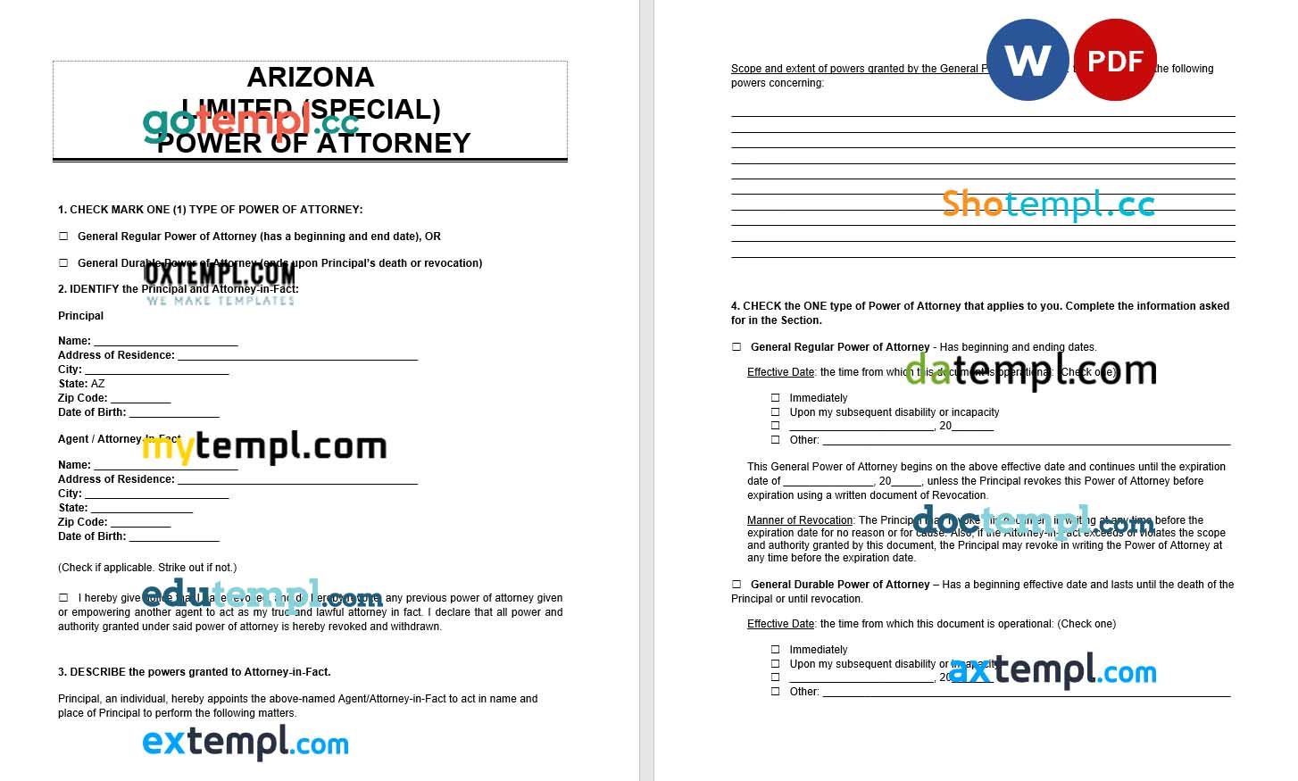 Arizona Limited Power of Attorney example, fully editable