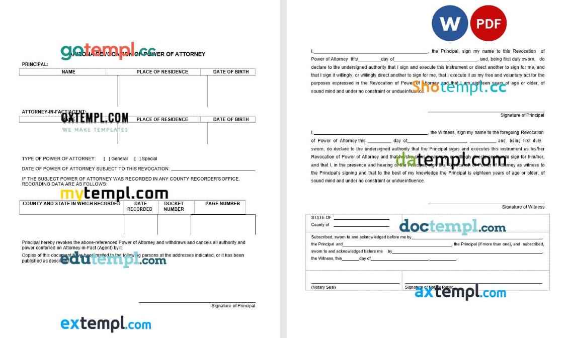 Arizona Revocation Power of Attorney example, fully editable