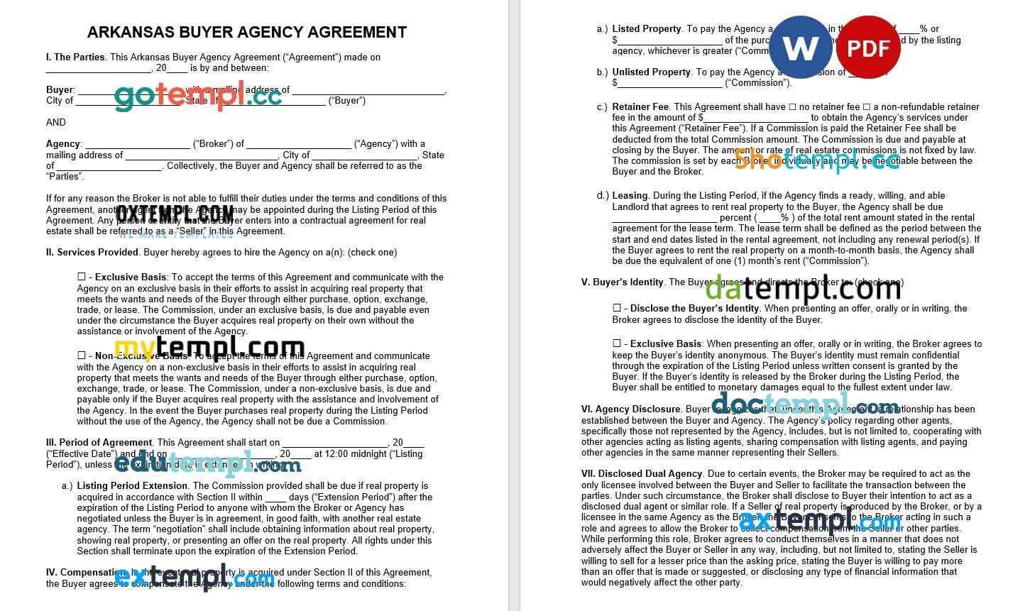 Arkansas Buyer Agency Agreement Word example, fully editable