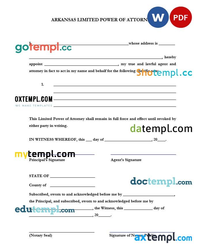 Arkansas Limited Power of Attorney Form example, fully editable