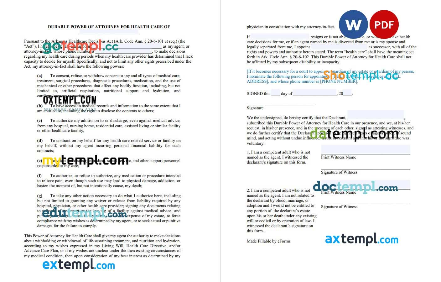 Arkansas Medical Power of Attorney Form example, fully editable