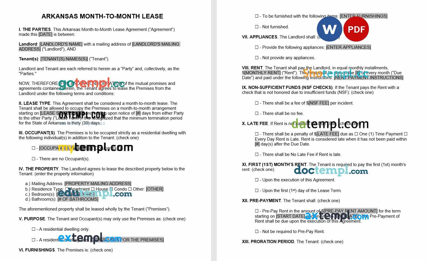 Arkansas Month to Mont Rental Agreement Word example