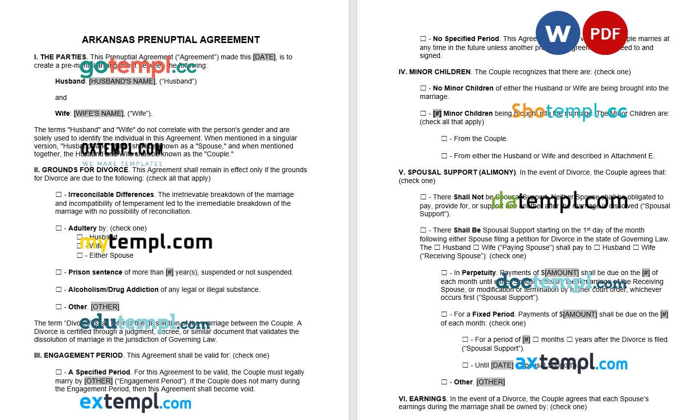 Arkansas Prenuptial Agreement Word example, fully editable