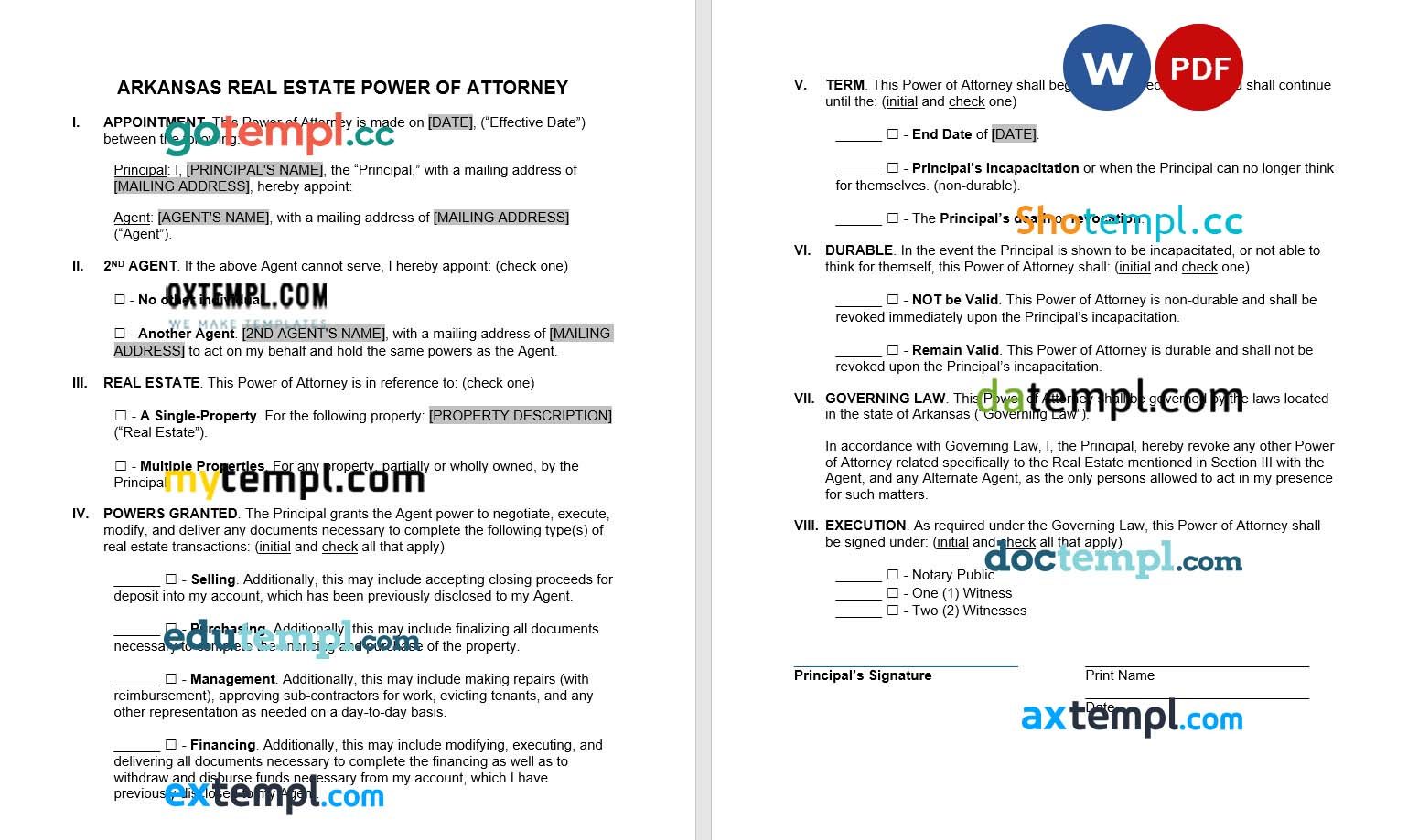 Arkansas Real Estate Power of Attorney Form example, fully editable